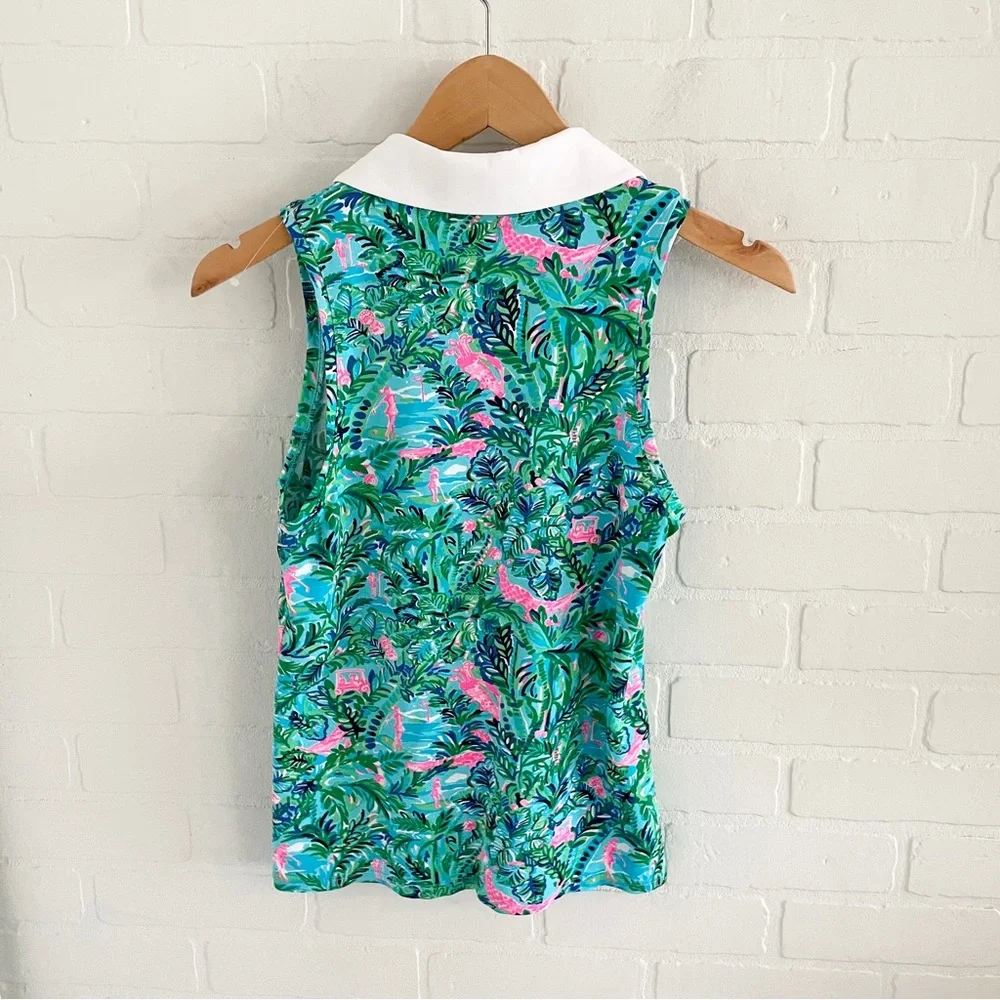 Lilly Pulitzer Imara Golf Print Polo Top Novelty Gold Buttons XS - Picture 11 of 16